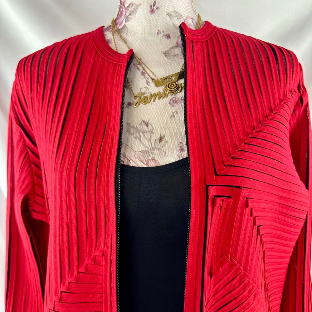 Vintage Laura Ashley Red Applique Ribbon Mesh Jacket Petite Medium Avant Garde - Picture 11 of 17